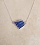 Blue Sea Glass Sterling Silver Necklace - Corrugated Triangle