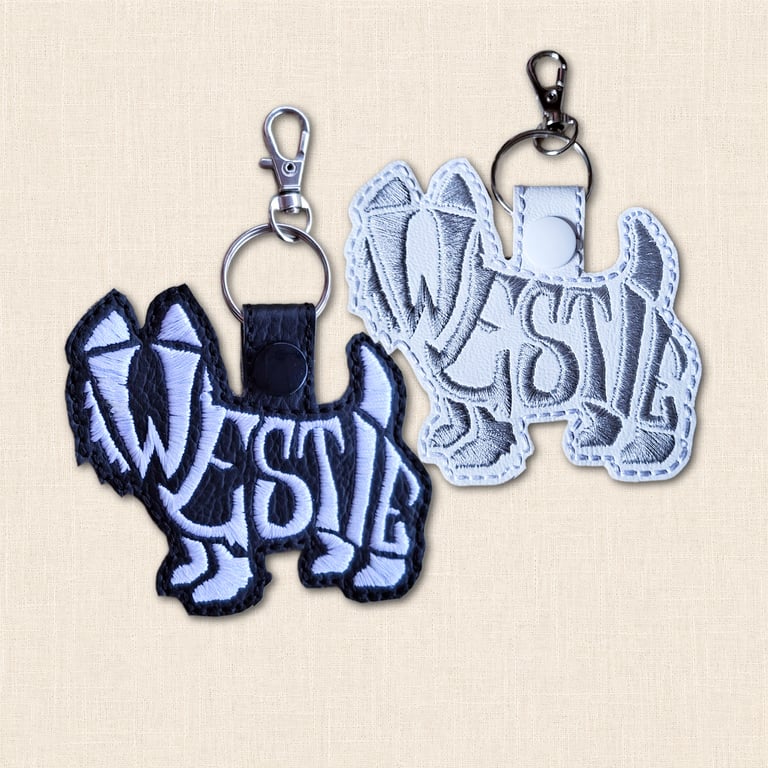 Westie Keyring - Dog Silhouette Word Art Accessory