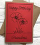 Happy Birthday Grandma Poppies 5x7  Kraft Card Handmade Embroidered - Image 1