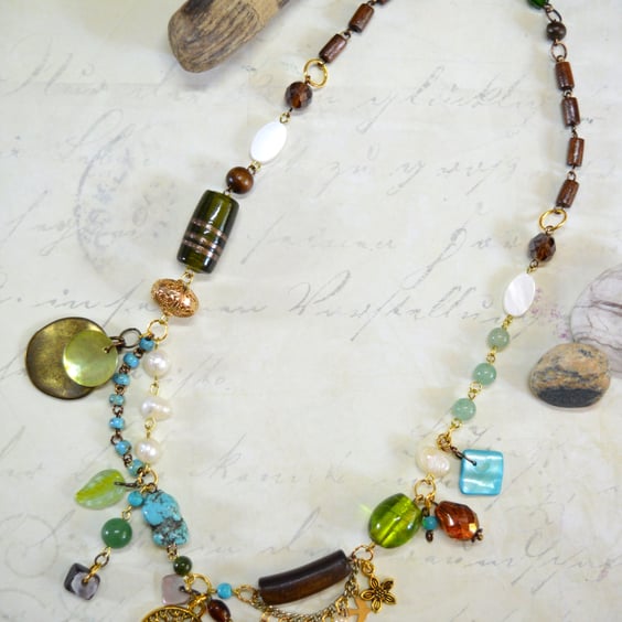 "Tree of Life" Natural Boho Beaded Charm Necklace