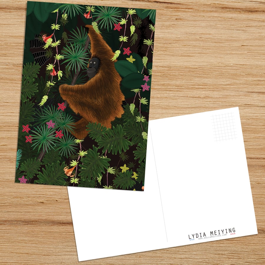 Jungle Orangutan, Postcard with Monkey Illustration