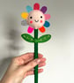 Happy Rainbow Felt Flower Hand Embroidered Decoration - Pink Face - Image 3