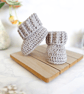 Crochet Baby Beanie and Booties Set in Silver 0-3 Months - Image 6