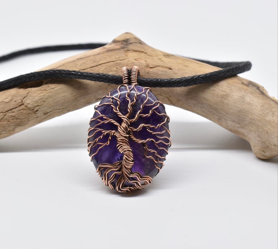 Wire Wrapped Amethyst and Copper Tree of Life Pendant
