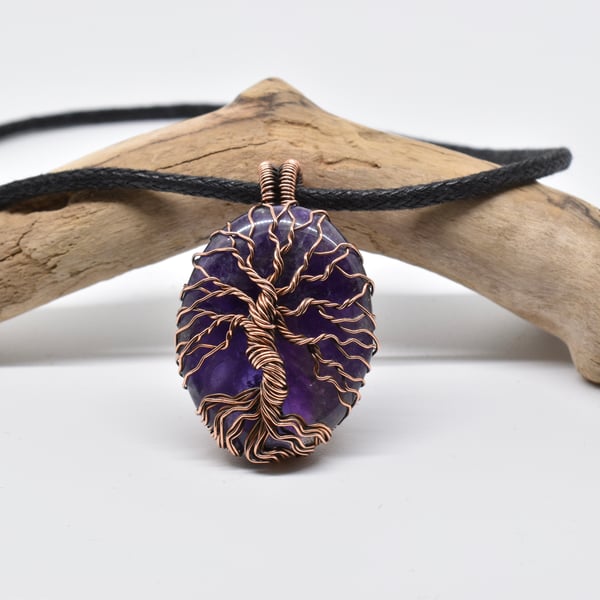 Wire Wrapped Amethyst and Copper Tree of Life Pendant