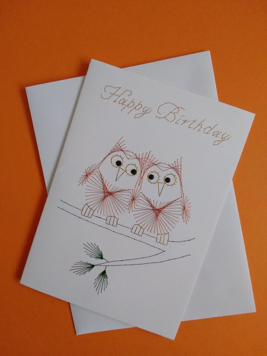 Twin Owl Greetings Card, Happy Birthday.