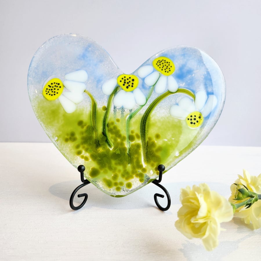 Large fused glass cast heart with black stand Folksy