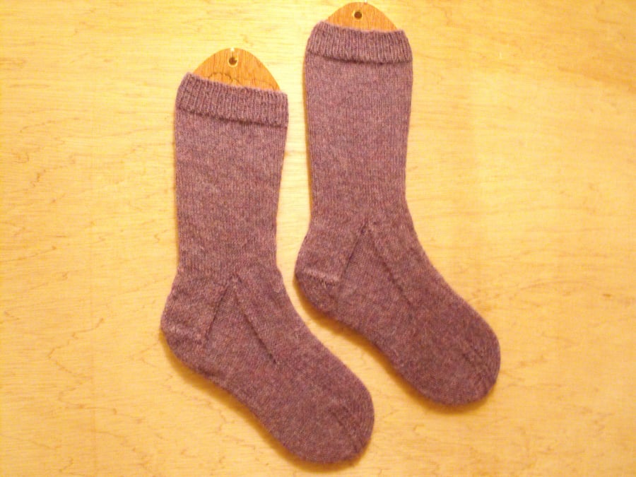 Luxury hand knitted alpaca socks MEDIUM size 5-7 purple heather 