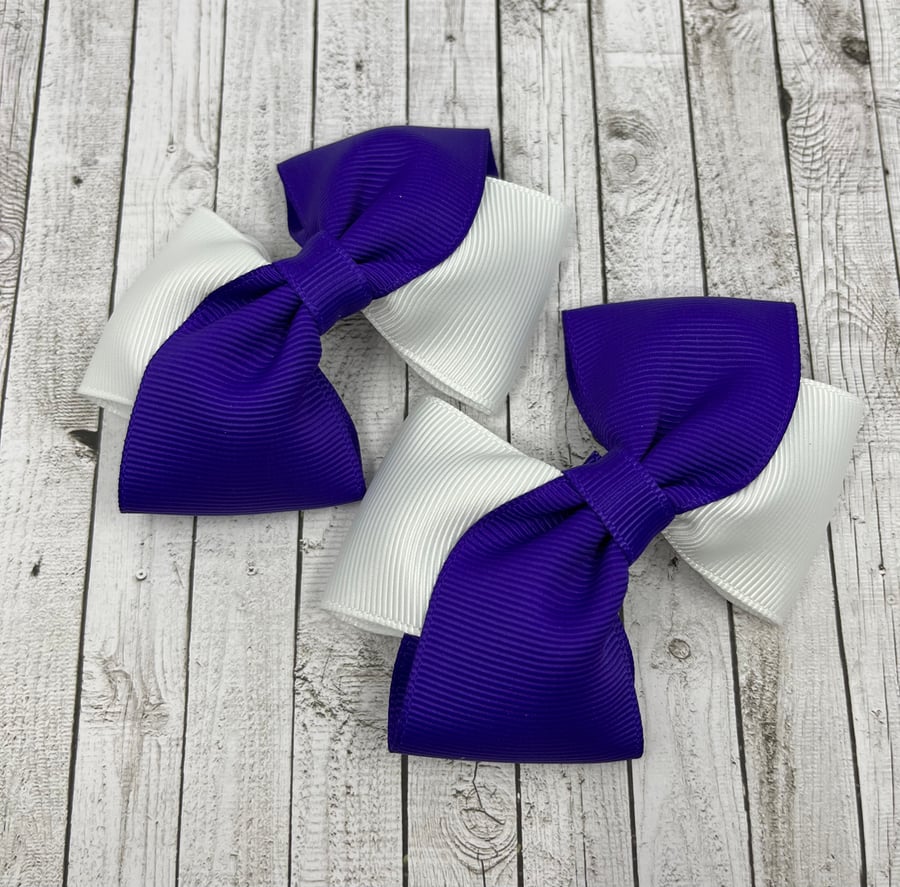 Purple and White Diagonal Double with Bows on Clips (pair)