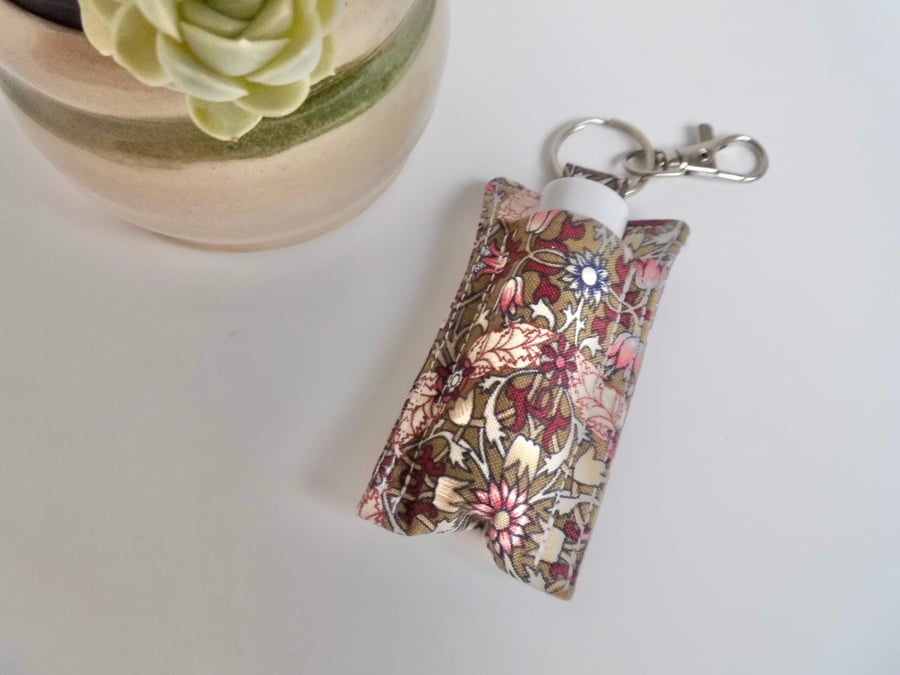 SOLD Key ring lip balm holder in William Morris floral print.