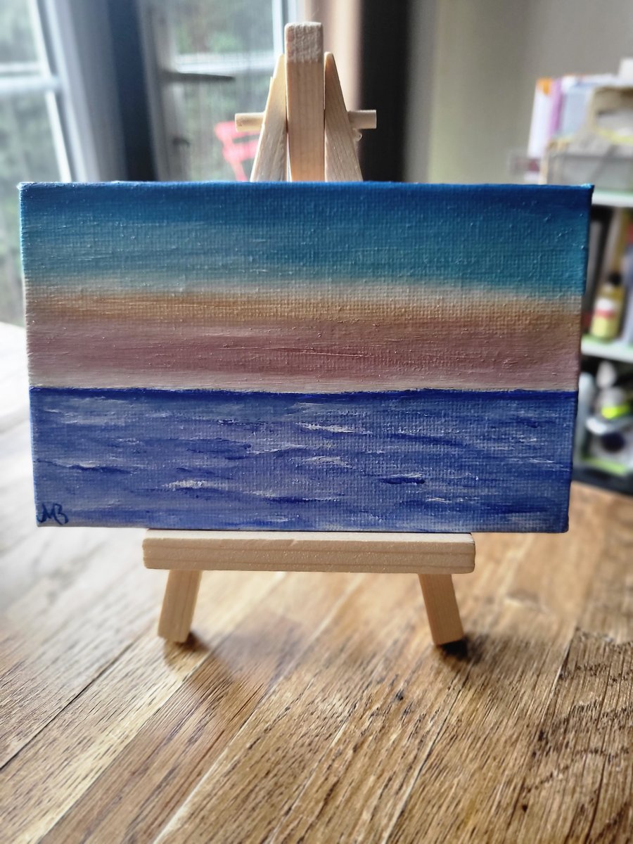 Original painting mini canvas board sunset seascape