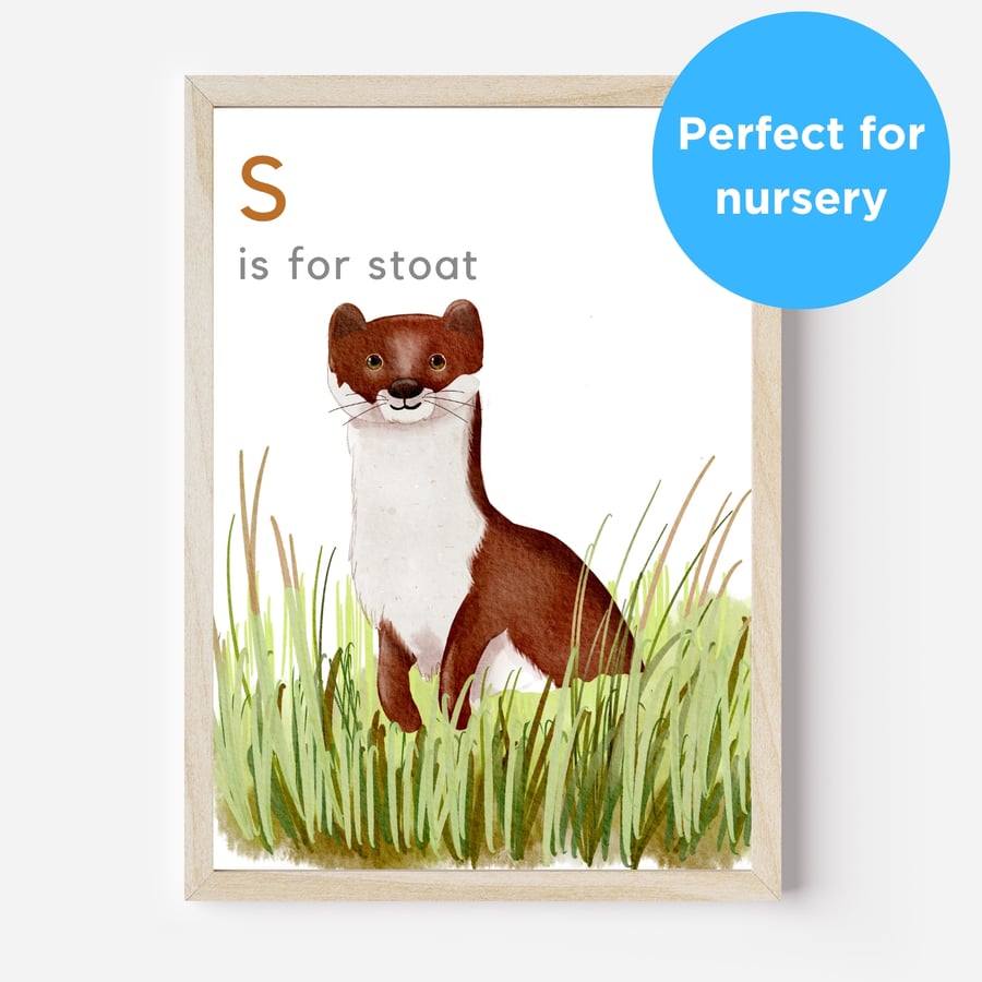 Stoat Weasel Nursery Wall Art Print with Optional Personalisation