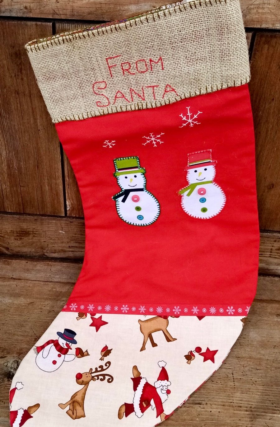 Christmas Stocking with Snowmen. Can be Personalised.