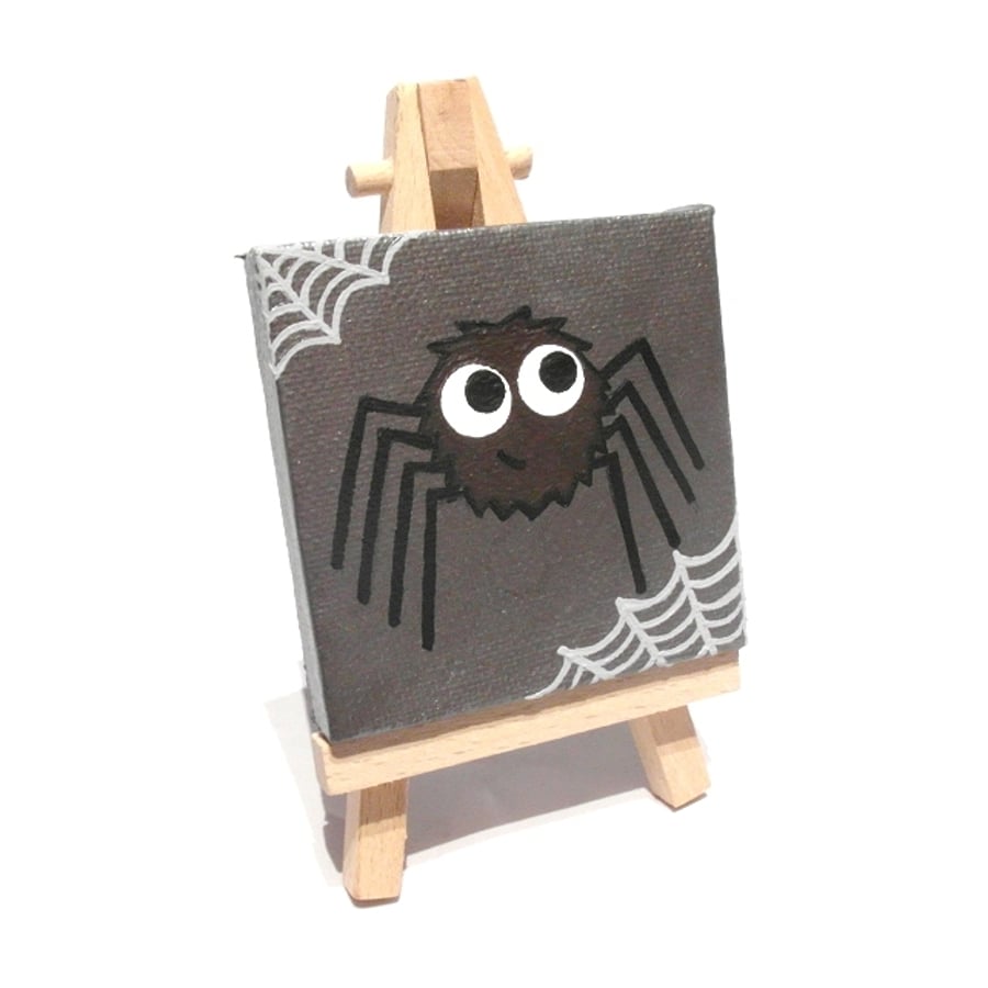 Spider Mini Painting with Easel - cute halloween art on miniature canvas