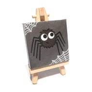 Spider Mini Painting with Easel - cute halloween art on miniature canvas