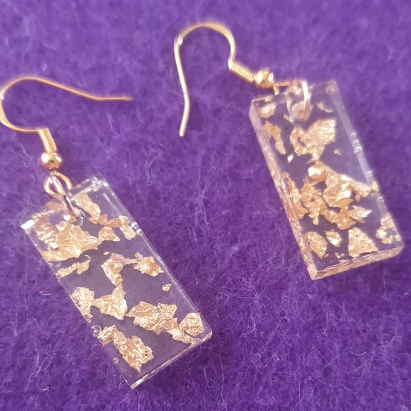Rectangle gold flake resin earrings