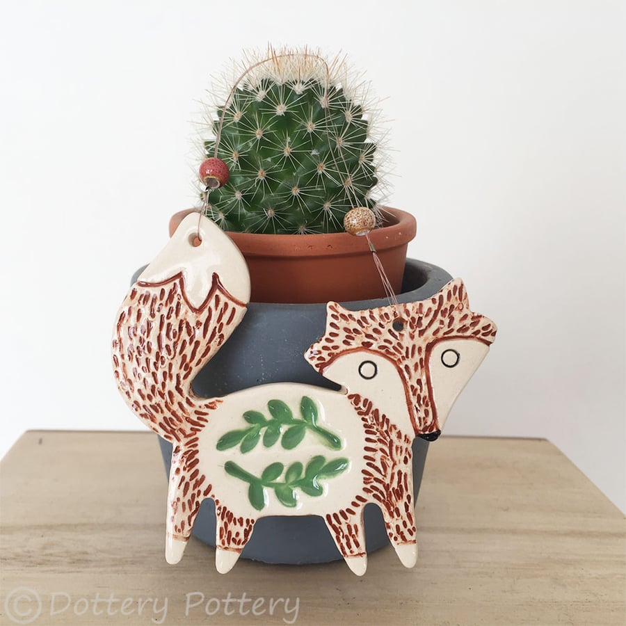Ceramic folk art fox Pottery Fox primitive art