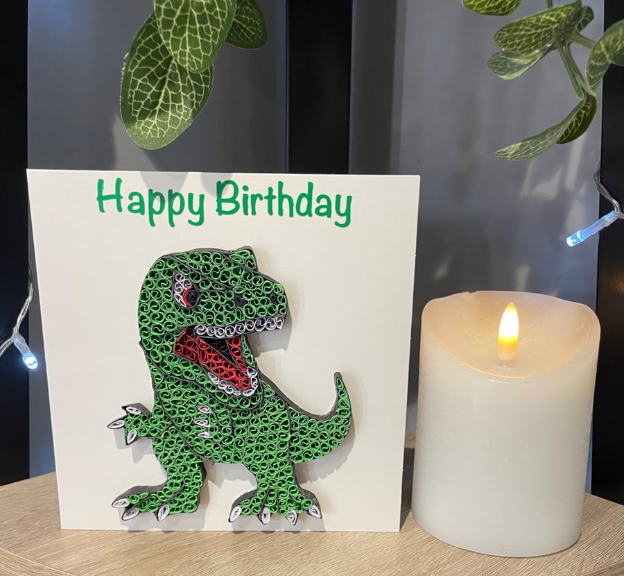 Stunning handmade quilled dinosaur card