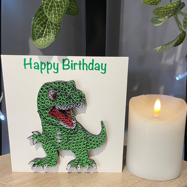 Stunning handmade quilled dinosaur card