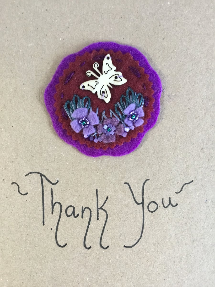 Hand Embroidered Butterfly Thank You Card