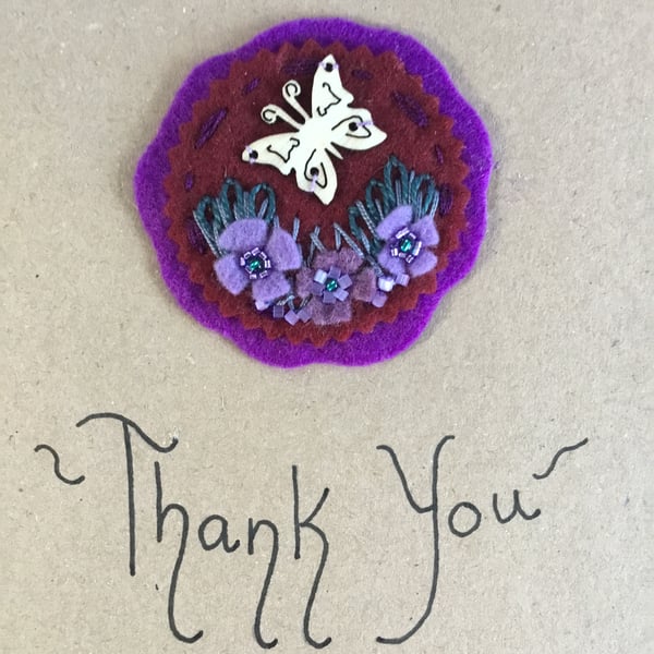 Hand Embroidered Butterfly Thank You Card