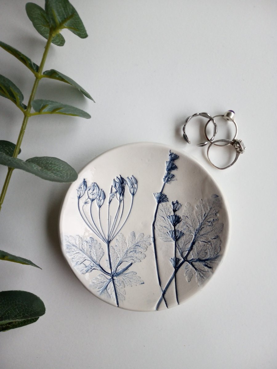 Botanical print ceramic trinket dish