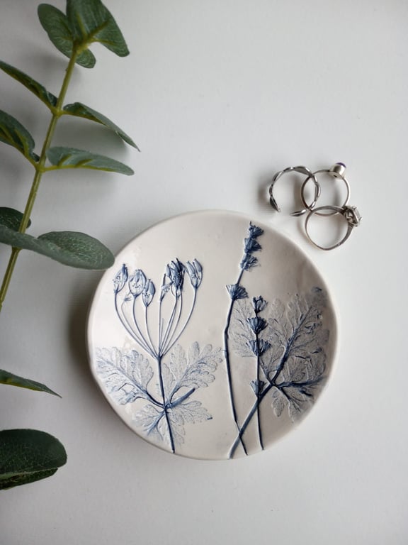 Botanical print ceramic trinket dish