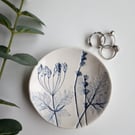 Botanical print ceramic trinket dish