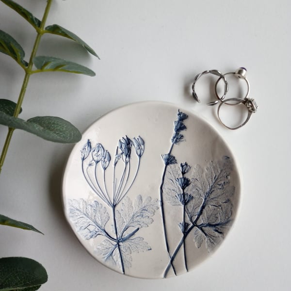 Botanical print ceramic trinket dish