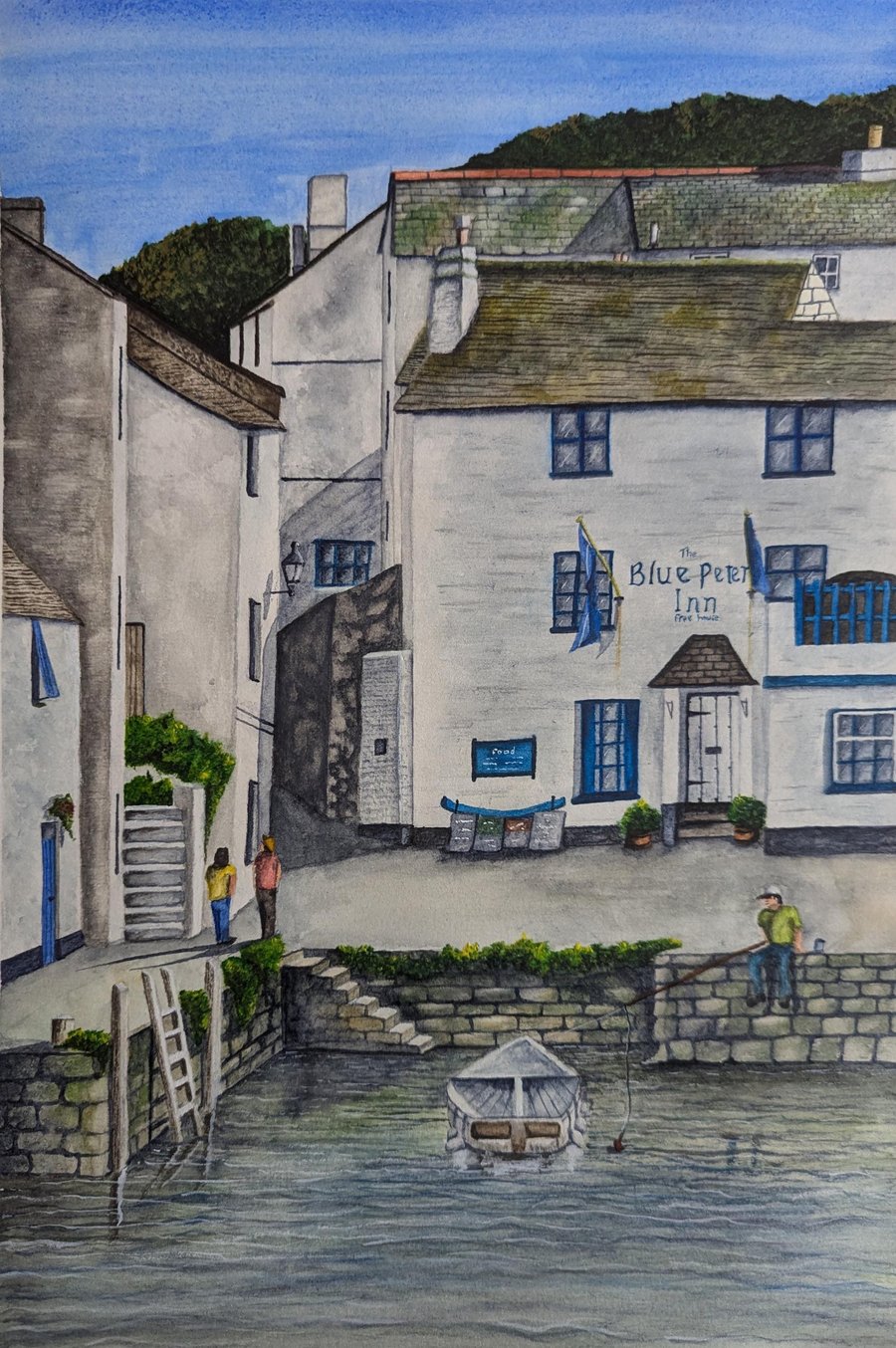 Blue Peter Inn, Polperro, Cornwall A4 Watercolour print