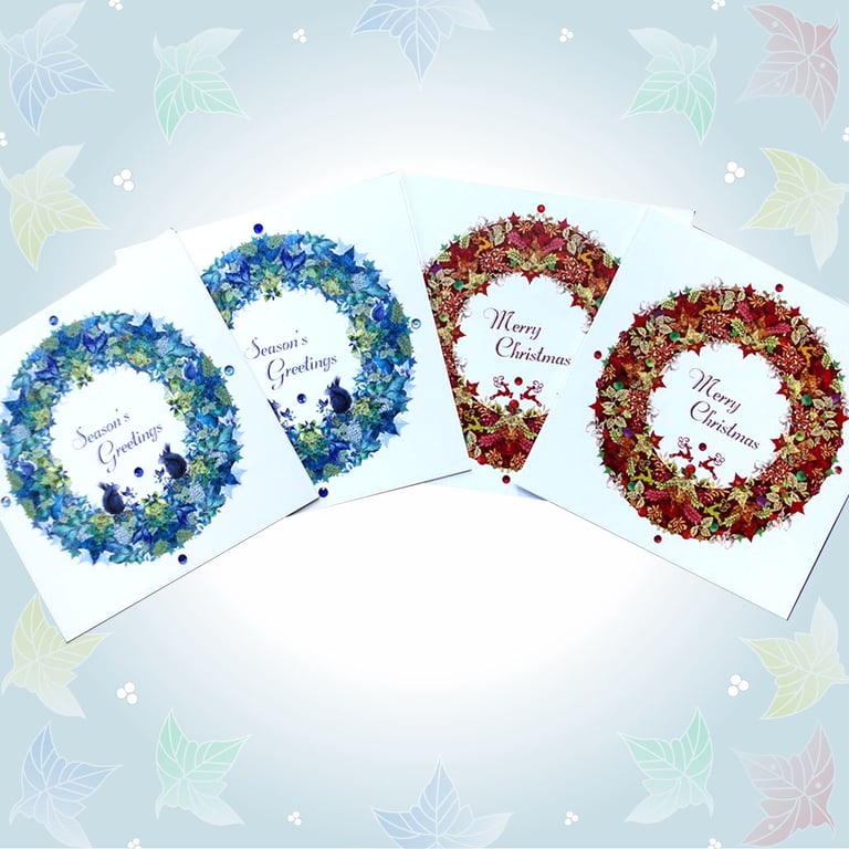 Christmas Reindeer and Squirrel Garland - Pack of four Cards