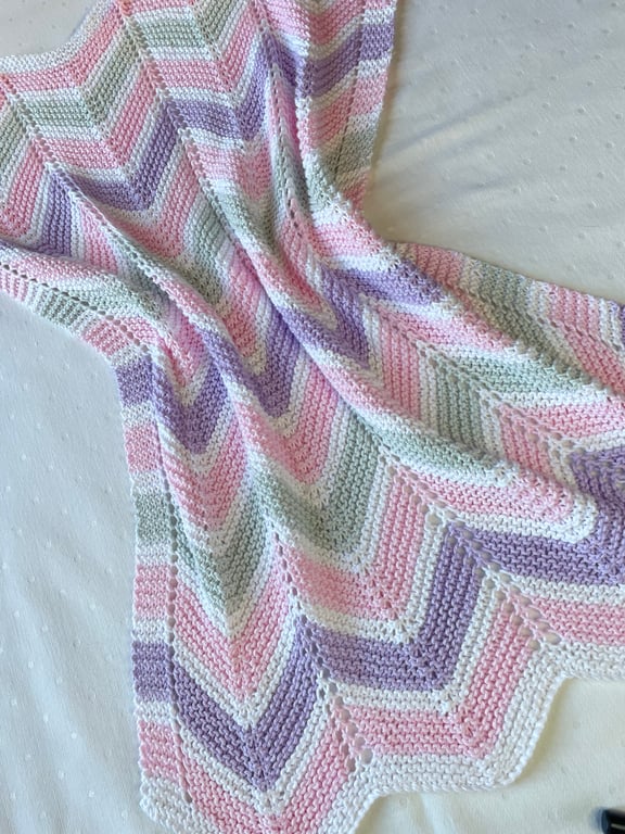 Pink, lilac, grey and white striped baby blanket in 100% cotton 