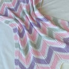 Pink, lilac, grey and white striped baby blanket in 100% cotton 