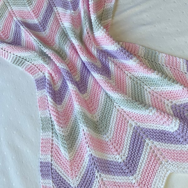 Pink, lilac, grey and white striped baby blanket in 100% cotton 