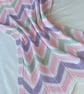 Pink, lilac, grey and white striped baby blanket in 100% cotton  - Image 2
