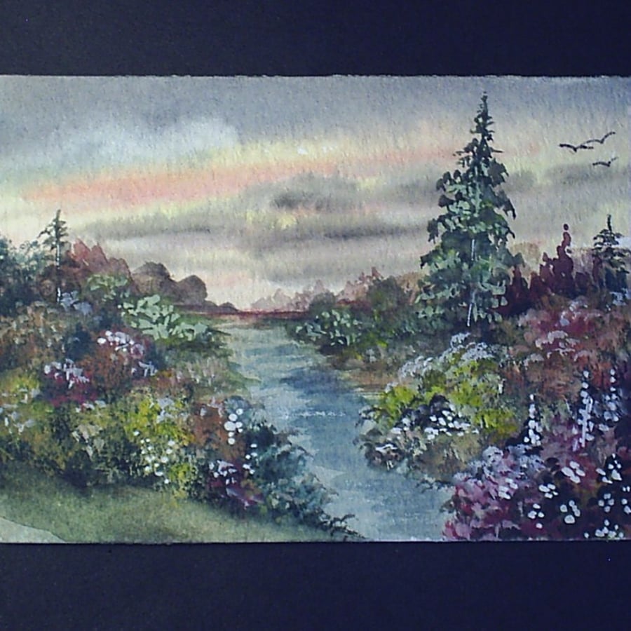 aceo SFA original miniature watercolour painting landscape country view
