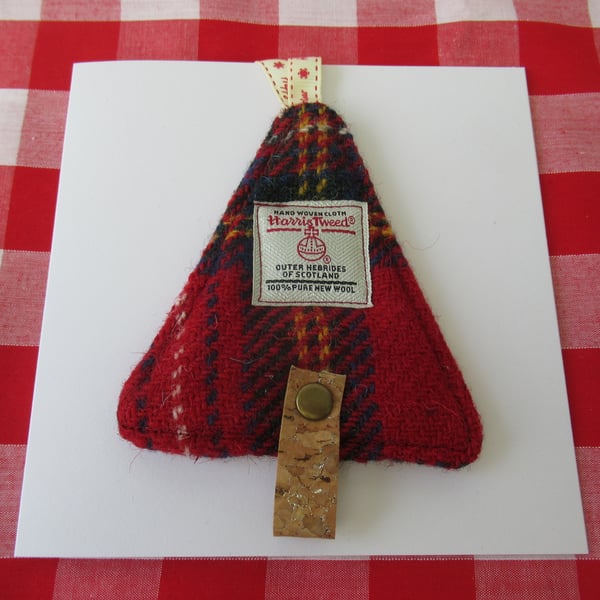 Harris Tweed Christmas Tree Hanging Decoration, Keepsake Gift Card