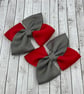 School Red and Grey Square Double with Bows on Clips (pair) - Image 1