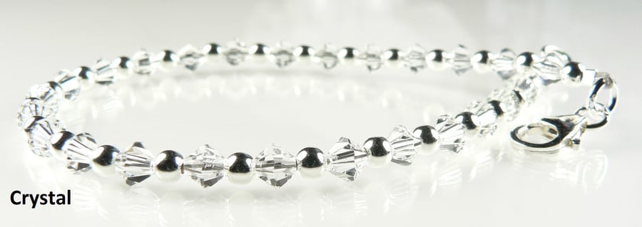 Crystal Preciosa Czech glass beaded bracelet, lobster clasp, sterling silver