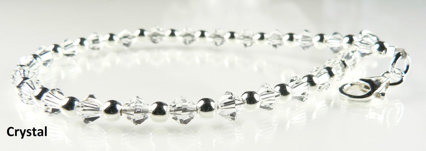 Crystal Preciosa Czech glass beaded bracelet, lobster clasp, sterling silver