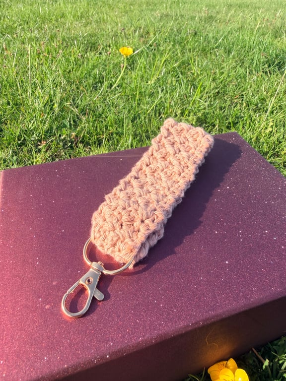 Handmade Crochet Wristlet Keychain - Cotton Key Holder - Countryside Inspired