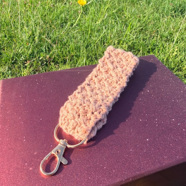 Handmade Crochet Wristlet Keychain - Cotton Key Holder - Countryside Inspired