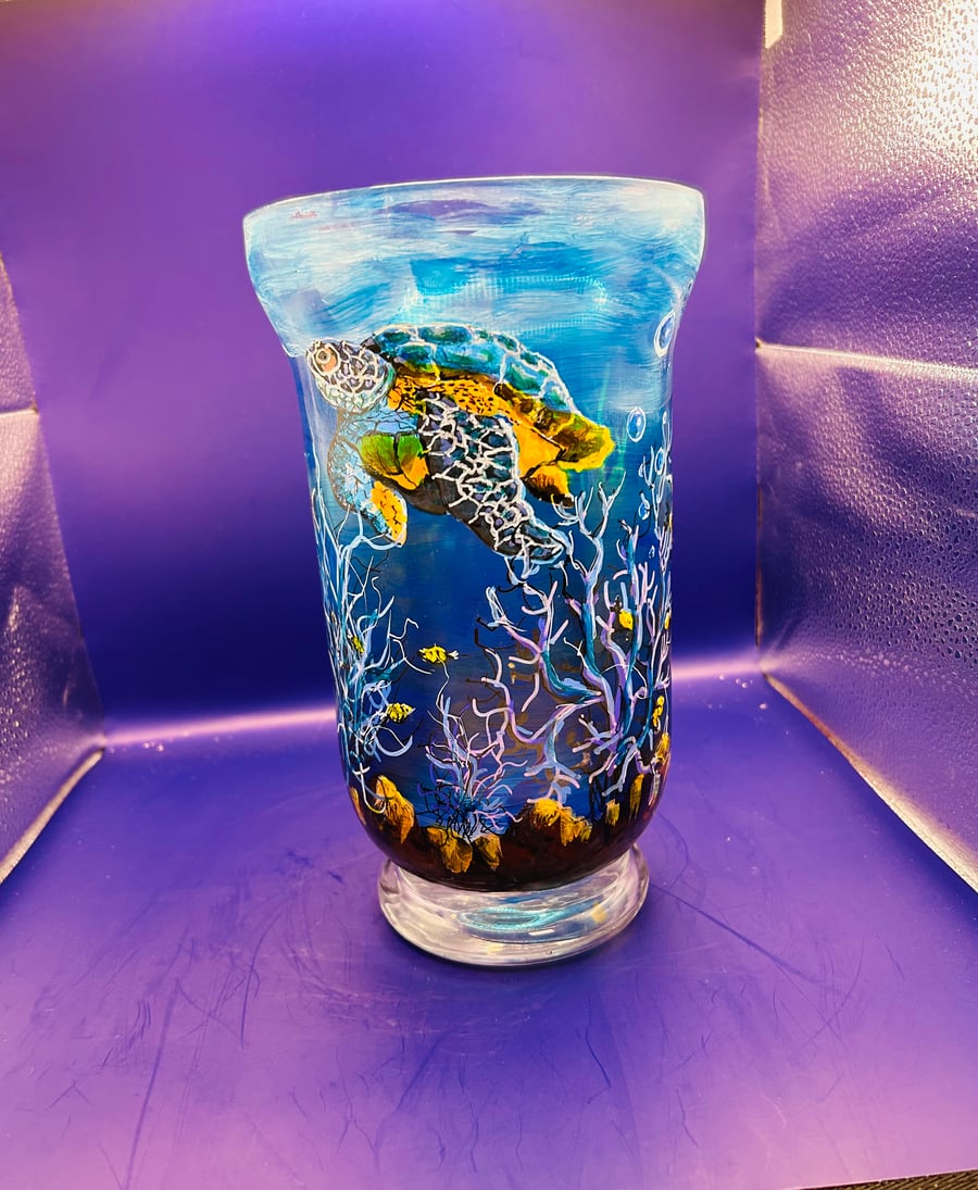 A hand painted and fired glass vase by Andrew Jenkins 