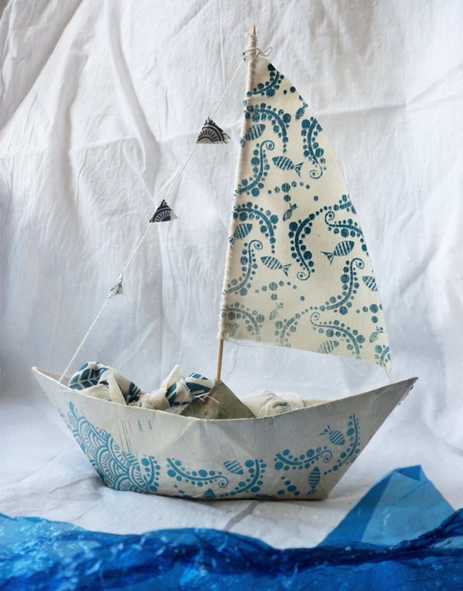 Screen Printed Papier Mache Boat