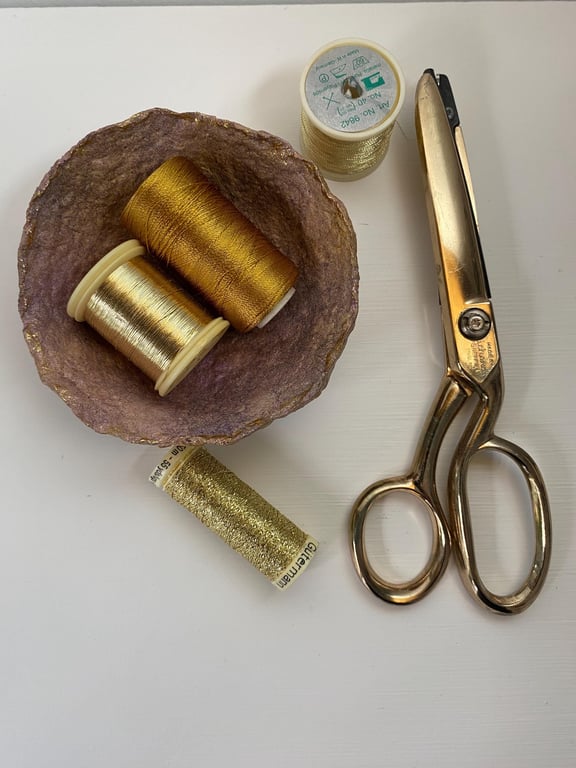 Handmade Paper Mache Bowl: Pink & Gold Wabi Sabi Decor