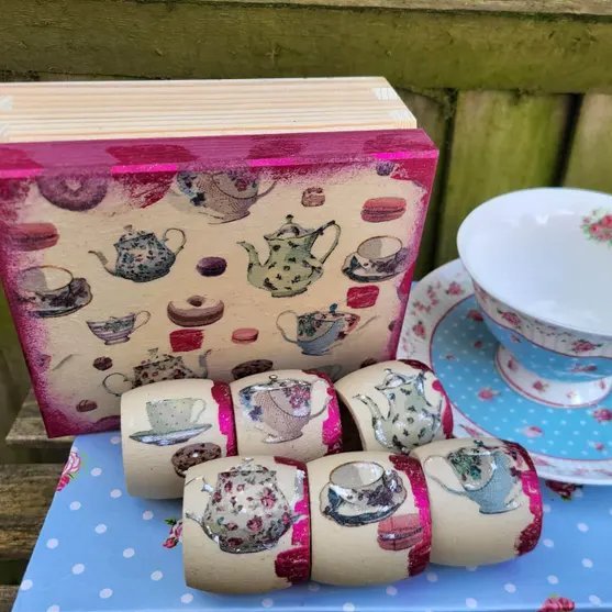 Afternoon Tea Party decor,Rustic Wooden Napkin Rings set of 6,gift for Her