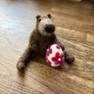 Needle felted bear with Easter egg
