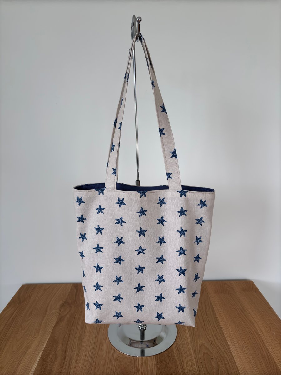 Small Tote Bag, shopping bag, shoulder bag, in starfish print fabric