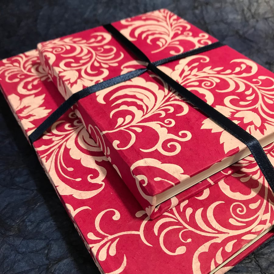 Gift Set of matching A5 and A6 Notebooks with handmade paper cover