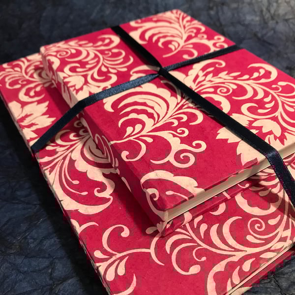 Gift Set of matching A5 and A6 Notebooks with handmade paper cover